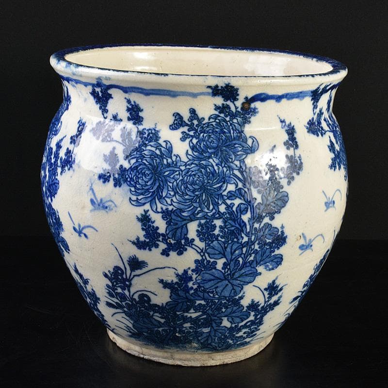 瀬戸焼　古瀬戸染付　菊文　壷　M　R7323F