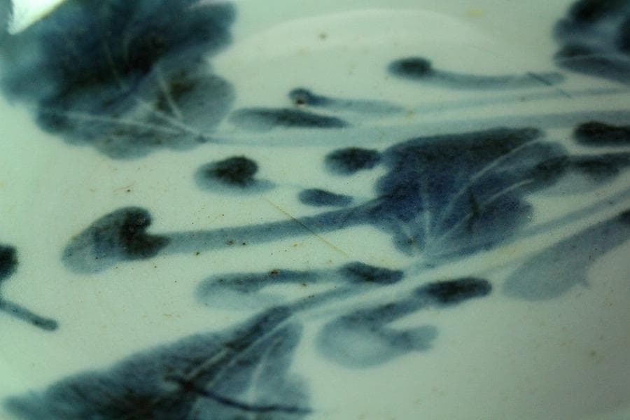 唐物 古染付 青花 青菜紋 皿 十件揃 虫喰い 中国(K-A408)