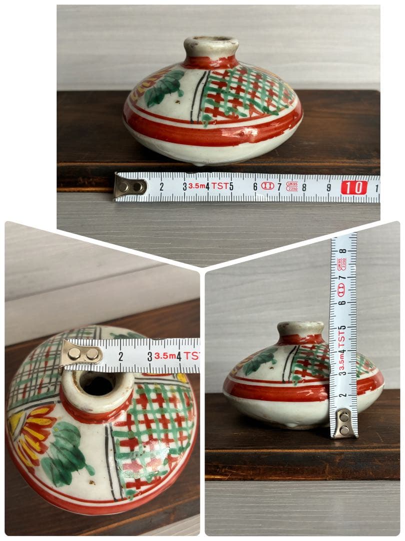 色絵油壺　骨董　時代物　一輪挿し　茶道具　古民具　インテリア　置物　花瓶