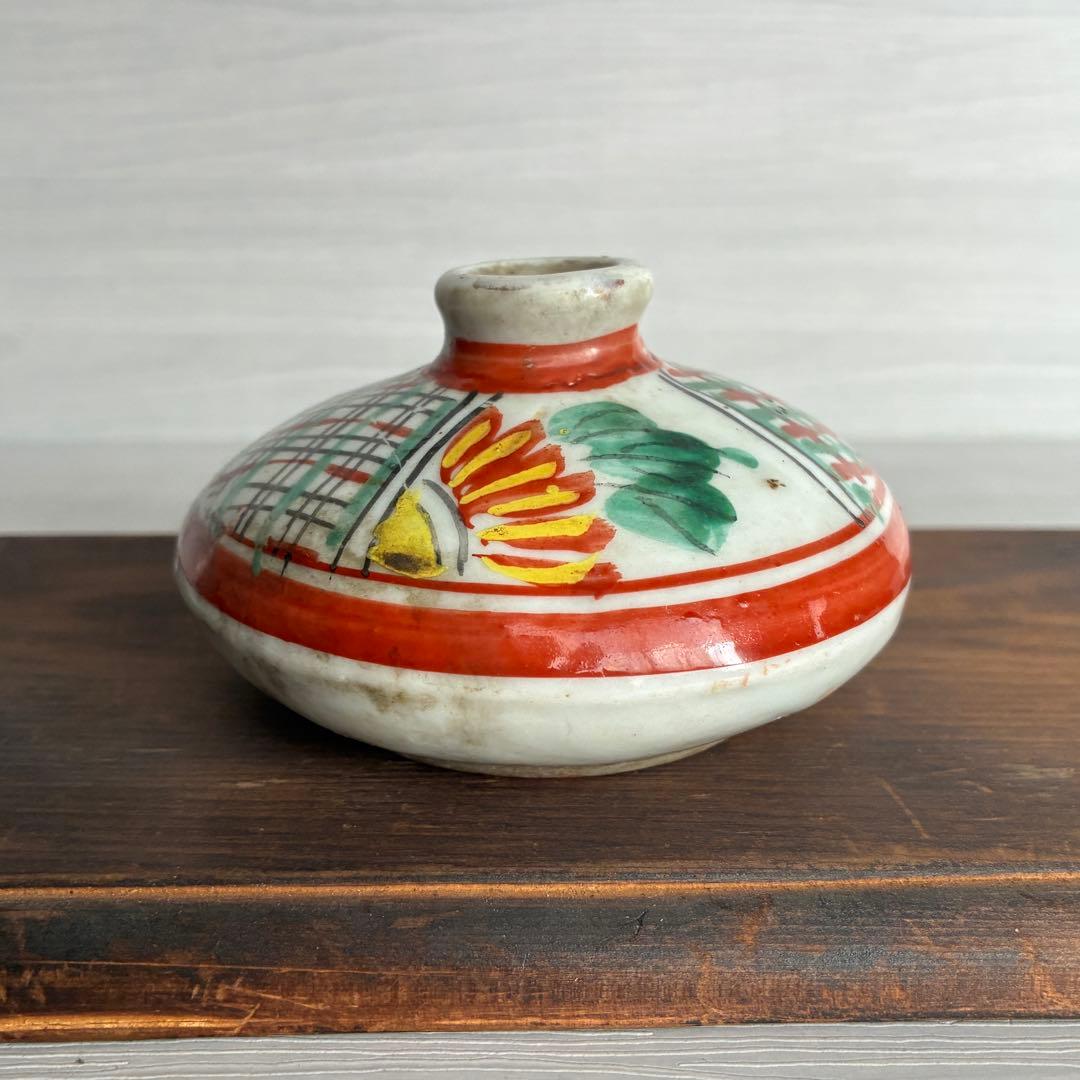 色絵油壺　骨董　時代物　一輪挿し　茶道具　古民具　インテリア　置物　花瓶
