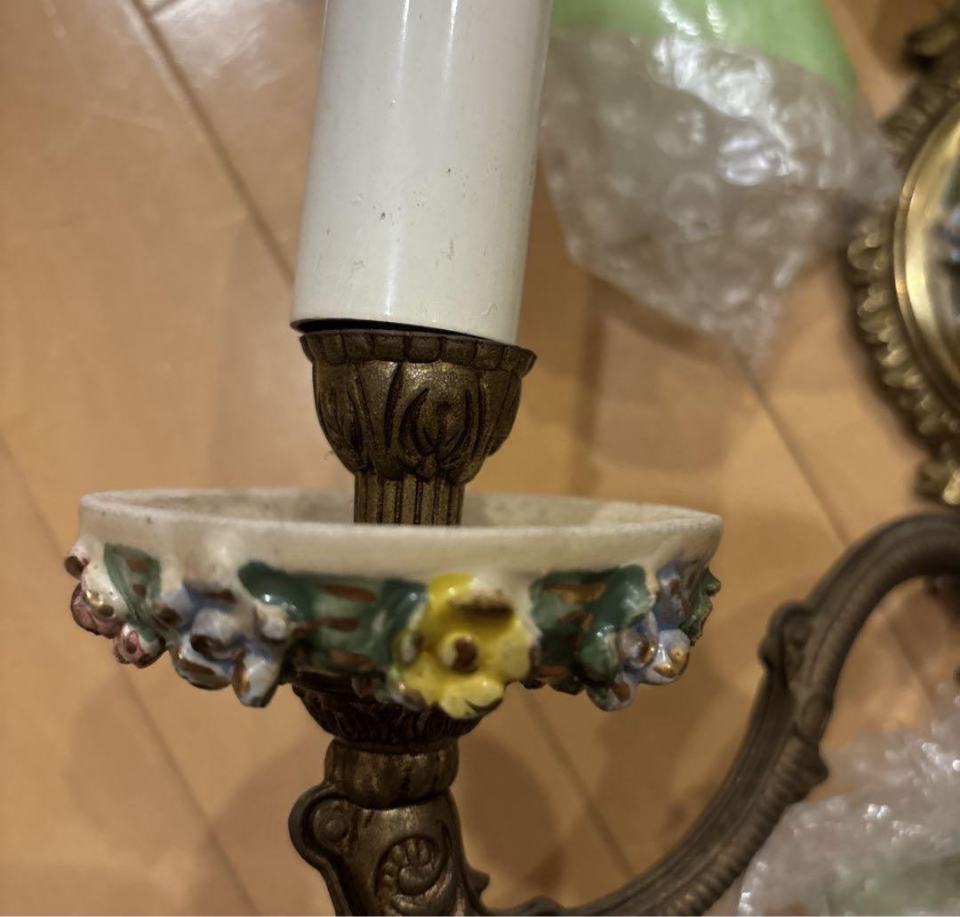 ヴィンテージ スペイン カポディモンテ ダブル ウォールライトピンクのバラ 照明