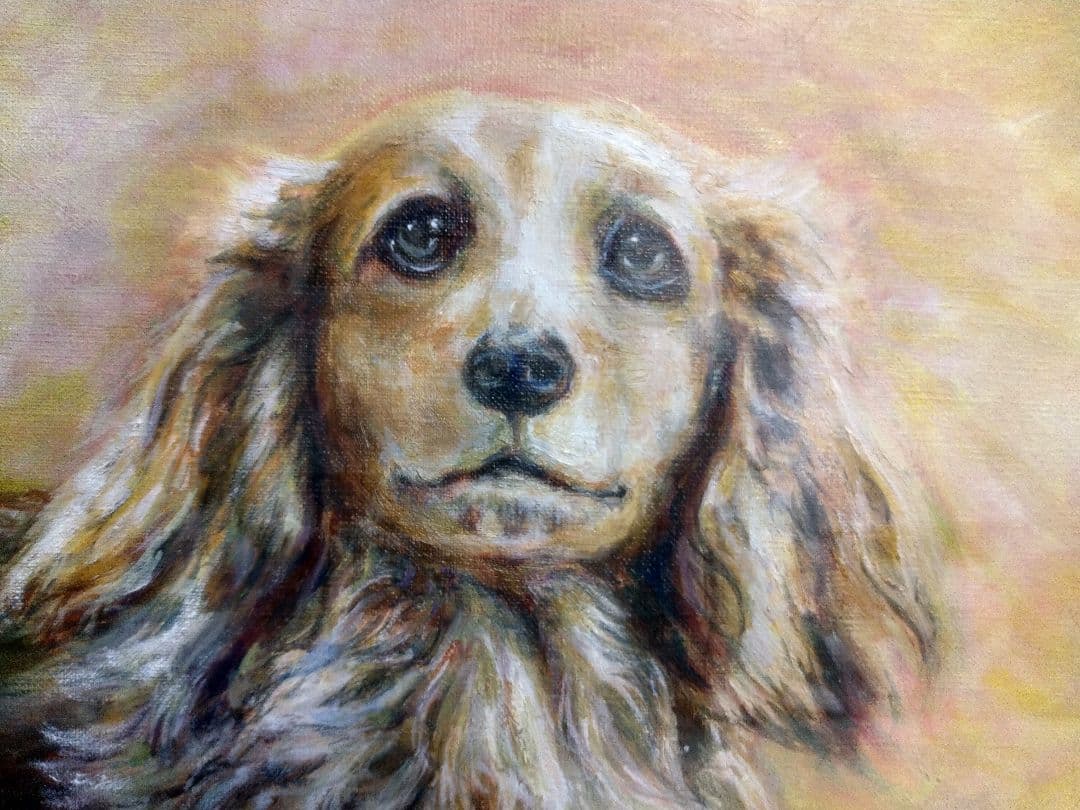 ミニチュアダックスフント油絵 8 号 額付