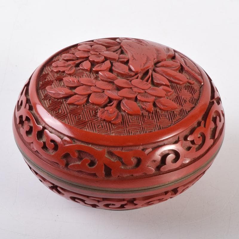 中国　剔紅　堆朱　内七宝　花文　香合　C　7067