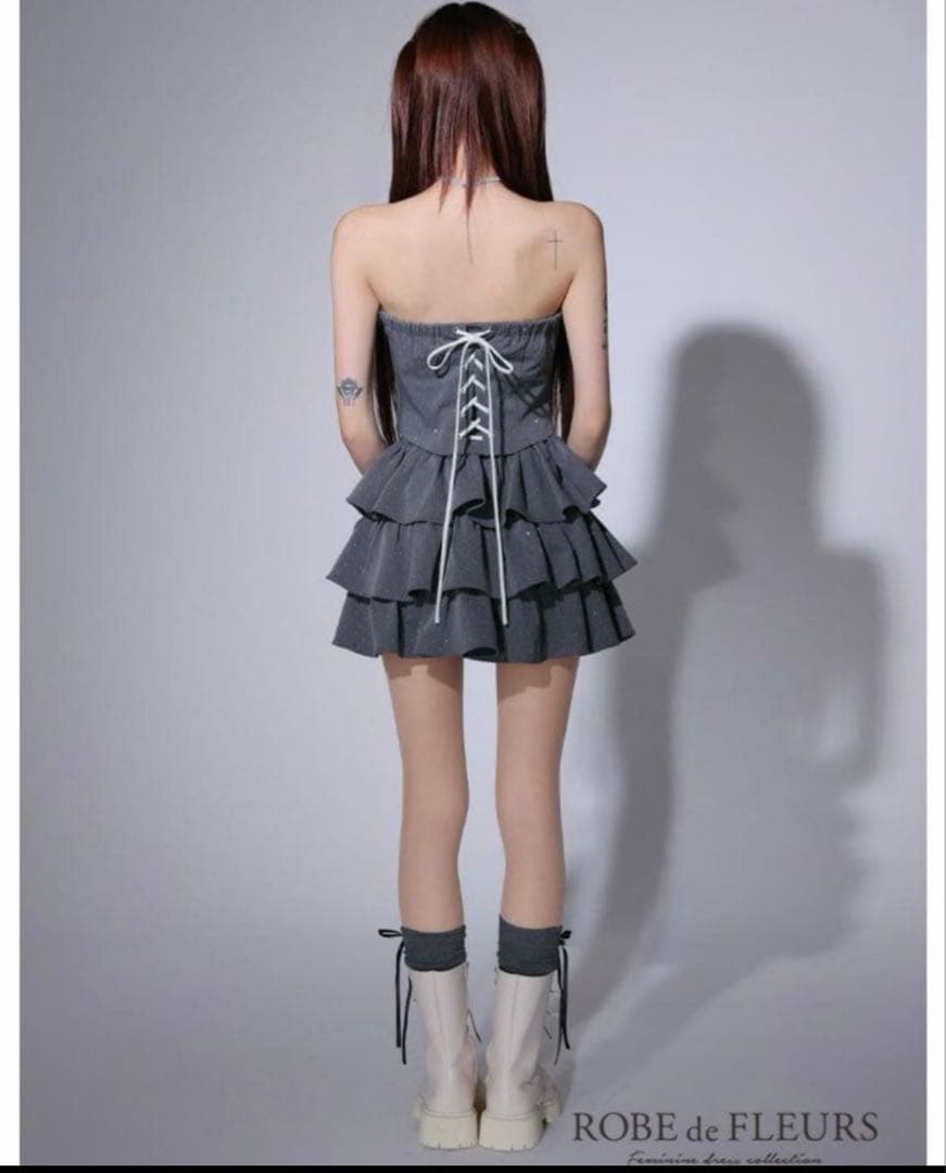 ROBE de FLEURS ストラップレスドレス S グレー