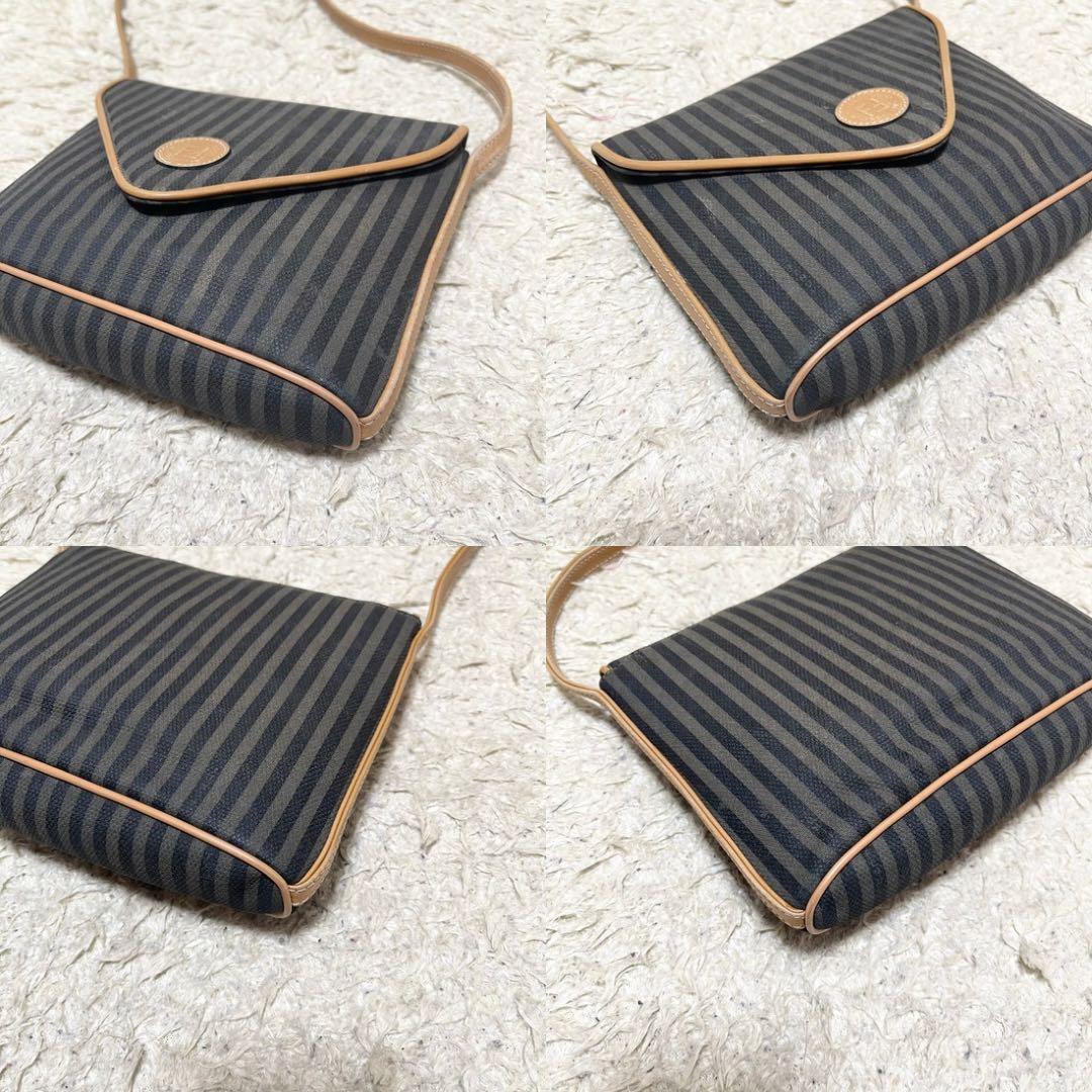 【良品】フェンディ　ショルダーバッグ　ポシェット　レザー　キャンバス　ペカン柄