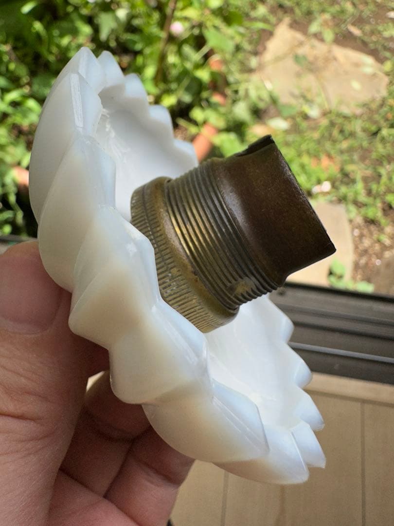 20年代 フランス アンティーク オパリンミルクガラスの螺旋模様アトリエランプ＊