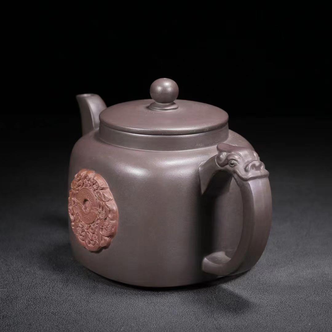 中国古美術・原鉱紫泥・竜頭四方・顧景舟製陶紋・ 紫砂壺・紫泥急須・茶道具・茶壺・