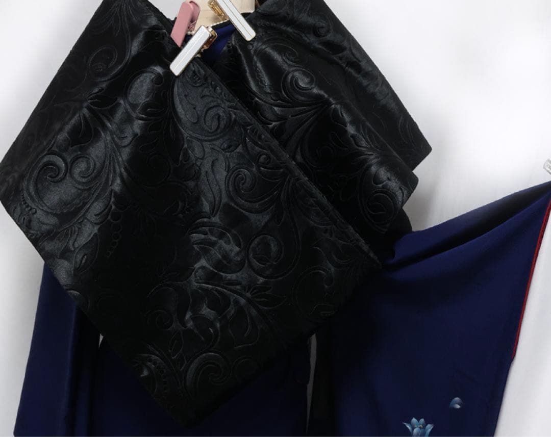 良好■振袖7点セット帯新品帯締め帯揚げフルセットトールサイズ白系黒成人式IB35