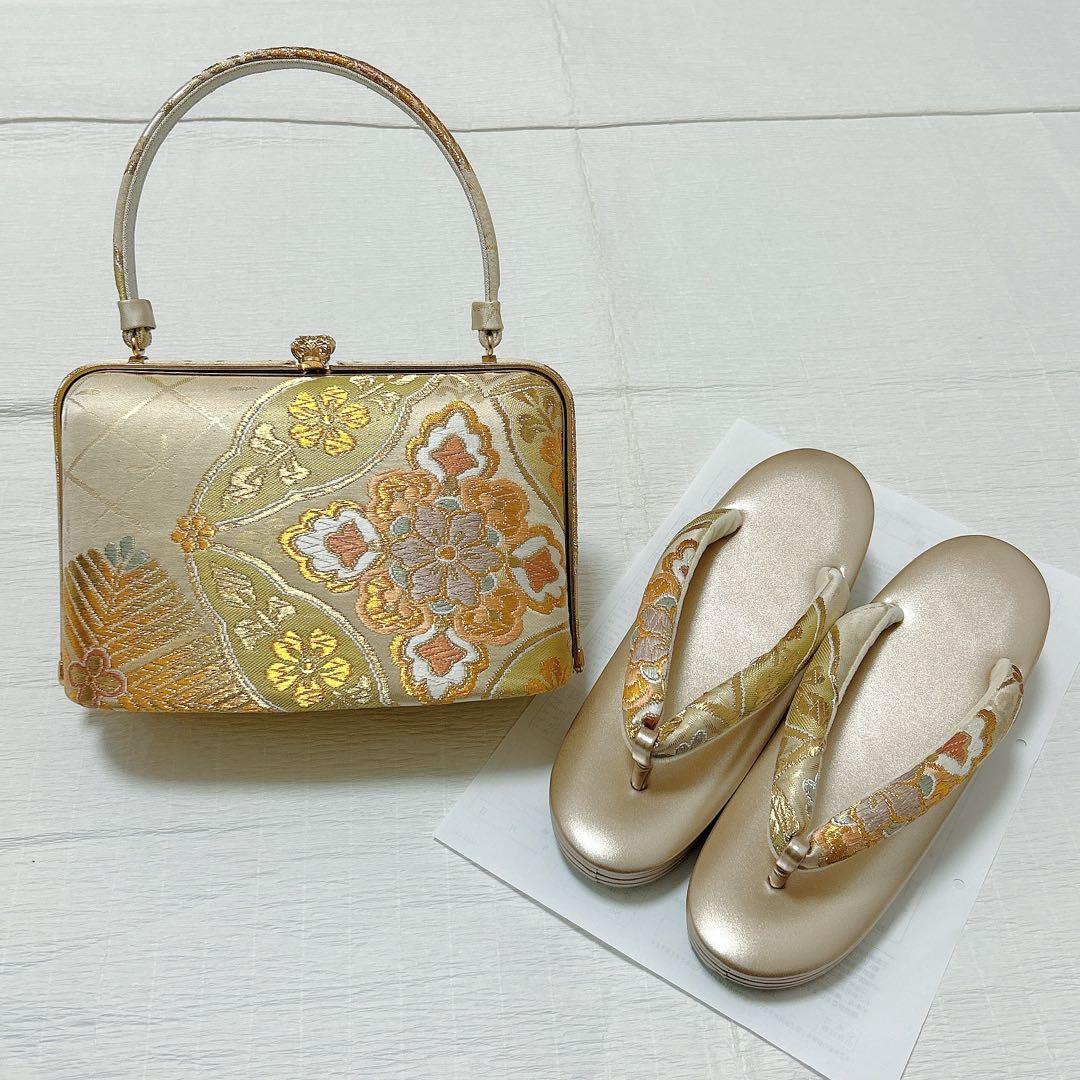 神田胡蝶　和装バッグ　草履　セット　L寸　フォーマル　振袖　成人式　正絹帯地