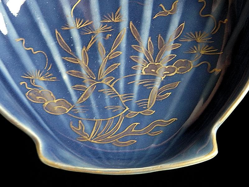 古伊万里　瑠璃色　貝の図　貝型変形皿　５枚　C803AS-BTp