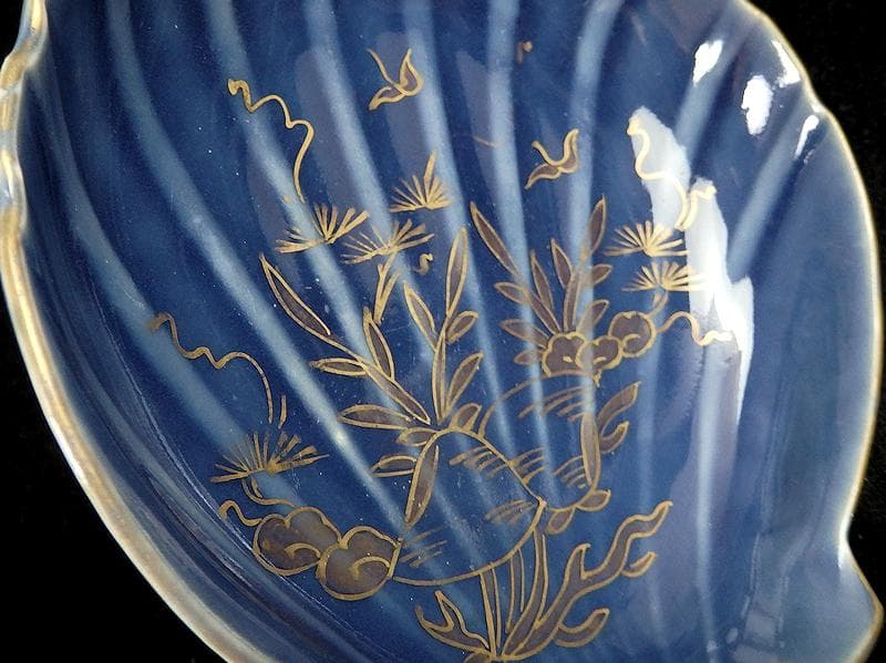 古伊万里　瑠璃色　貝の図　貝型変形皿　５枚　C803AS-BTp