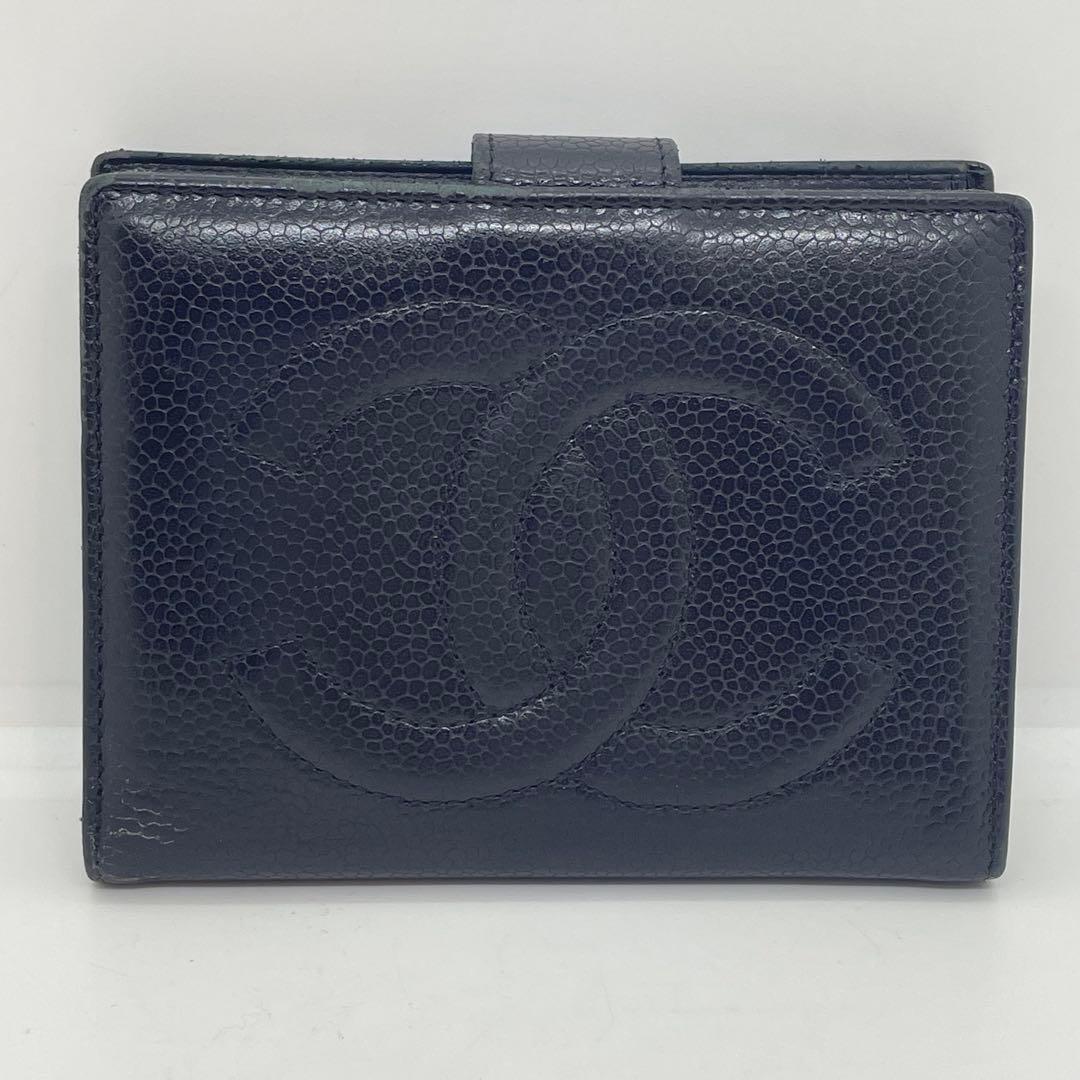 【使用感あり】シャネル CHANEL キャビアスキン 二つ折り財布 がま口