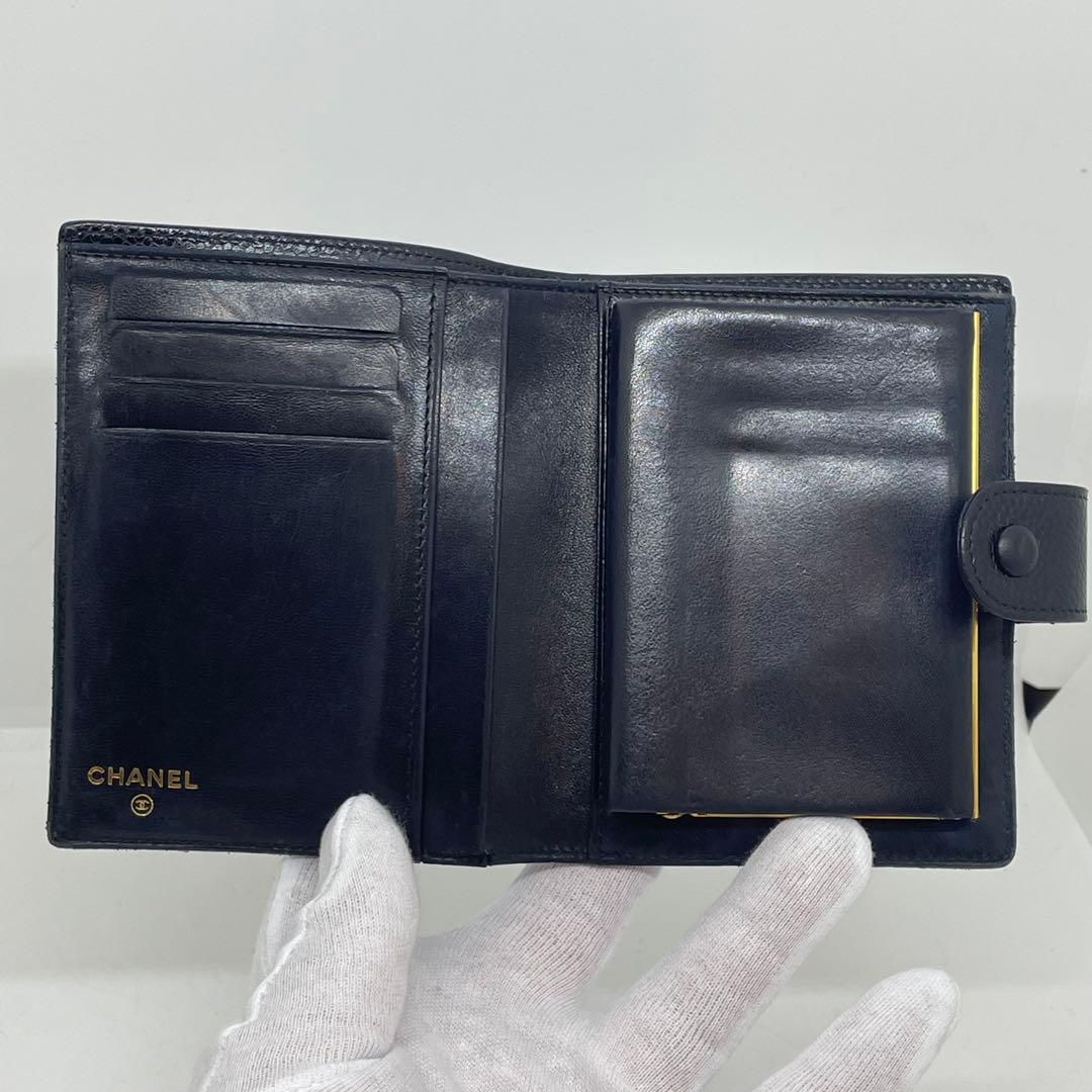 【使用感あり】シャネル CHANEL キャビアスキン 二つ折り財布 がま口