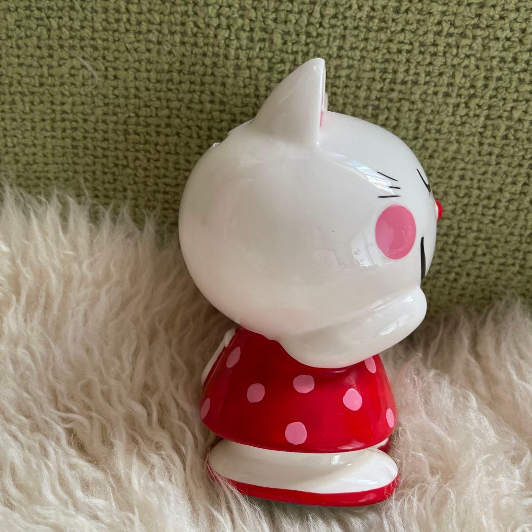 内藤ルネ✨猫ちゃん✨貯金箱 陶器製 赤い水玉