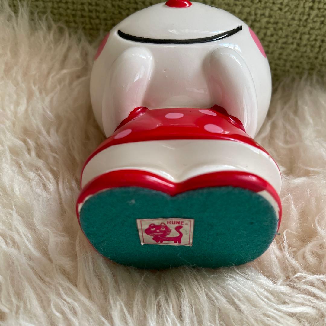 内藤ルネ✨猫ちゃん✨貯金箱 陶器製 赤い水玉