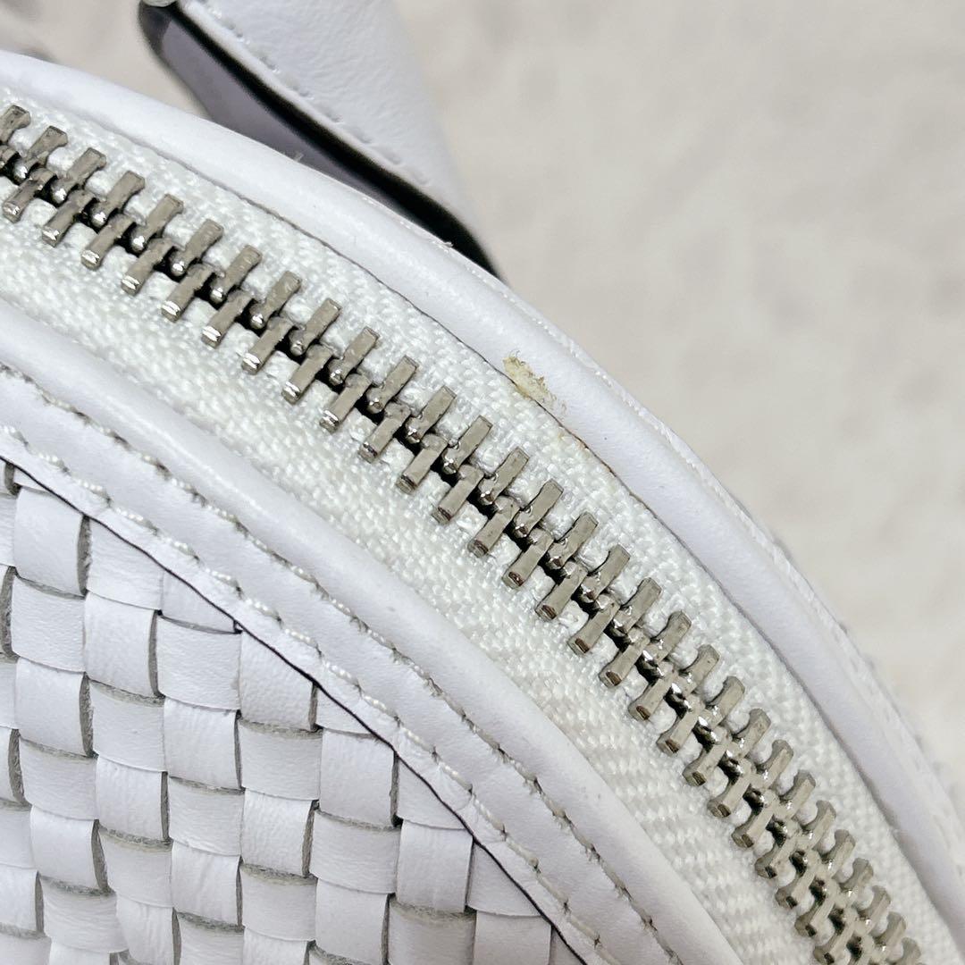 上品 COACH レザー ハンドバッグ ショルダー 2way 編み込み ホワイト