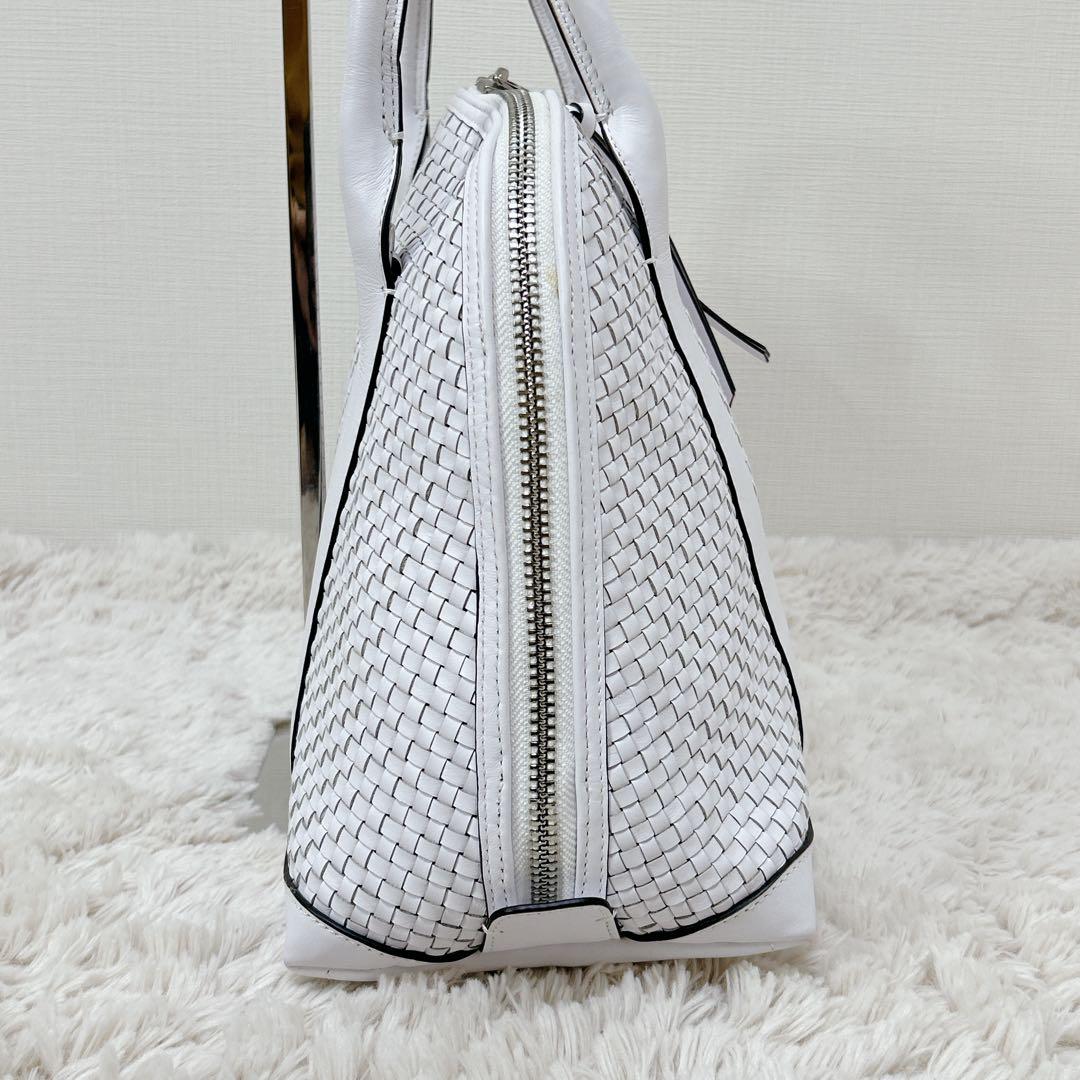 上品 COACH レザー ハンドバッグ ショルダー 2way 編み込み ホワイト