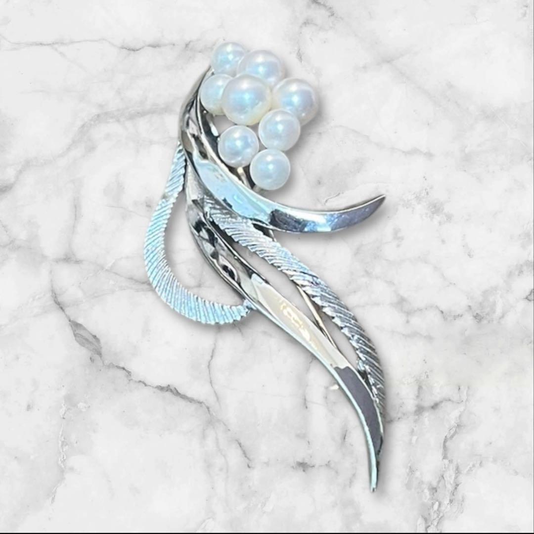【美品】MIKIMOTO パール ブローチ あこや真珠 8珠 刻印あり