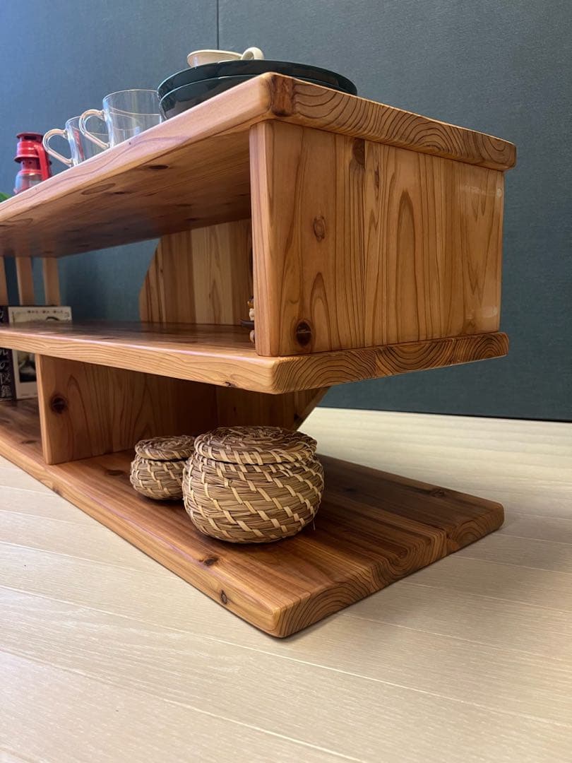 【送料無料】 テレビボード 棚板付き 縦格子型 シェルフ 小物置き 杉 120