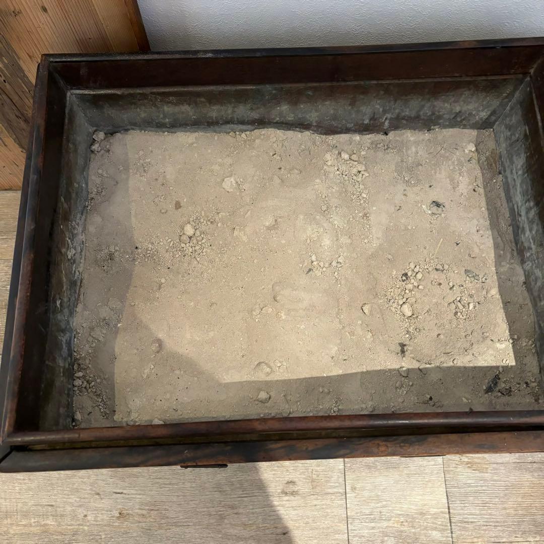 囲炉裏　長火鉢　アンティーク　昭和レトロ　蓋付き　灰入り　木製　引き出し付　骨董