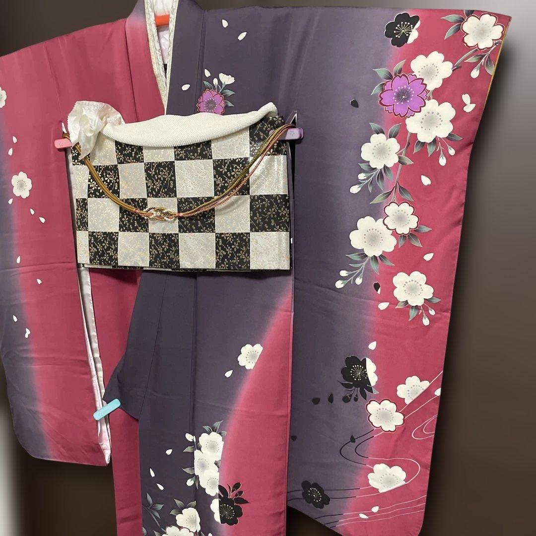 振袖フルセット　赤紫　桜　正絹　トールサイズ　商品説明必読！