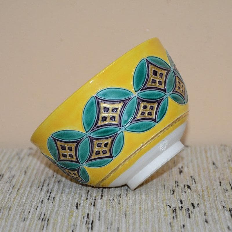 茶道具　黄交趾七宝紋茶碗　京焼　伊藤圭一　南山　美品　中古品　送料込み