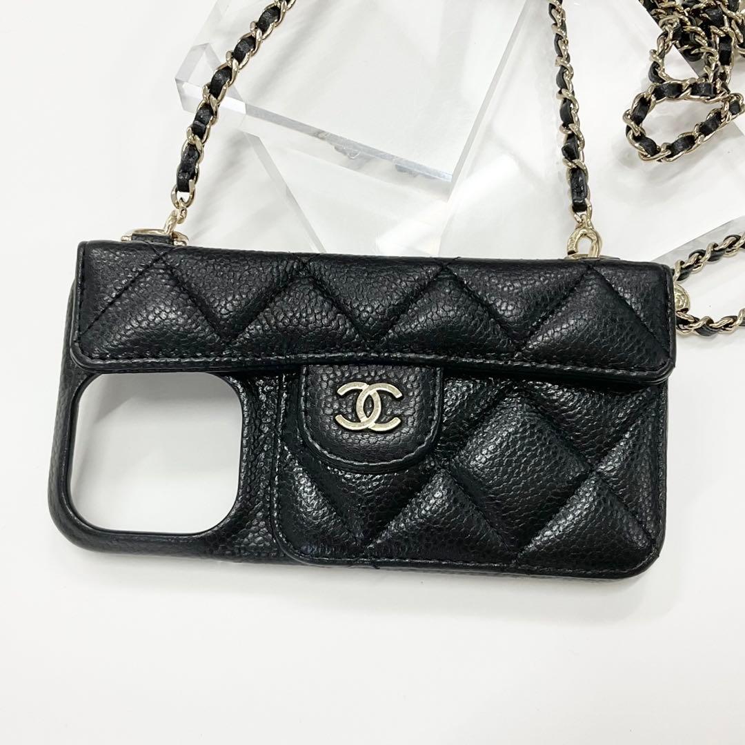 シャネル ココマーク マトラッセ キャビアスキン iPhone14pro ケース