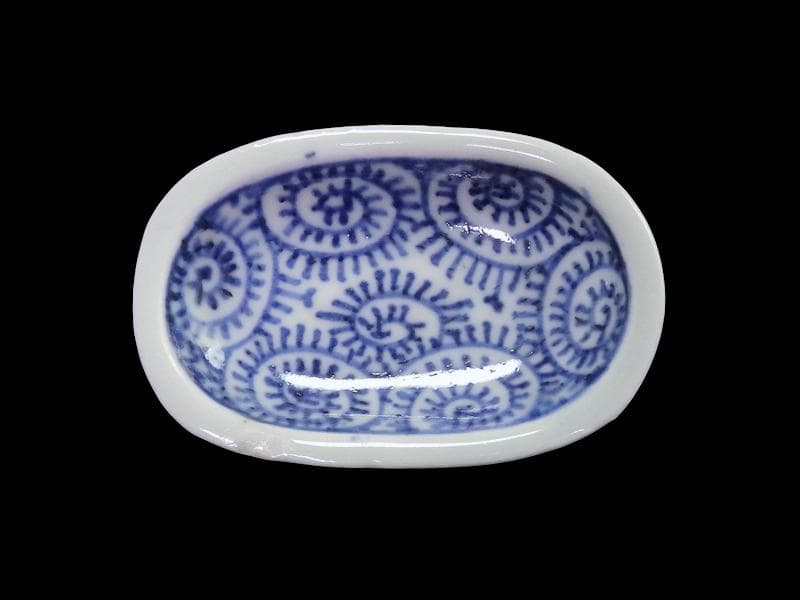 古伊万里　染付　蛸唐草の図　楕円豆皿　珍品　E498AS-CTw