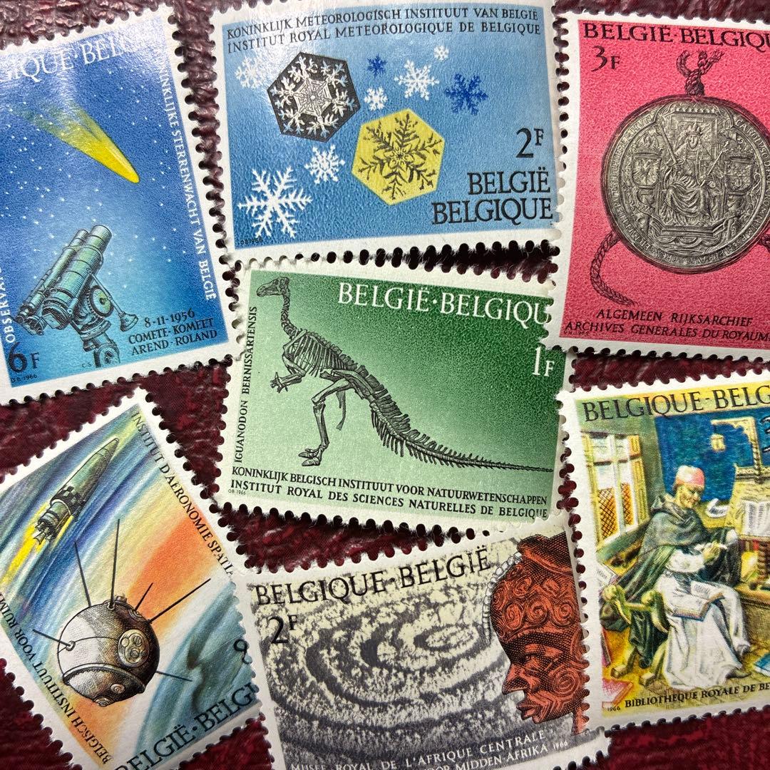 76804セール現品限　外国切手　ベルギー発行結晶他7種揃恐竜彗星