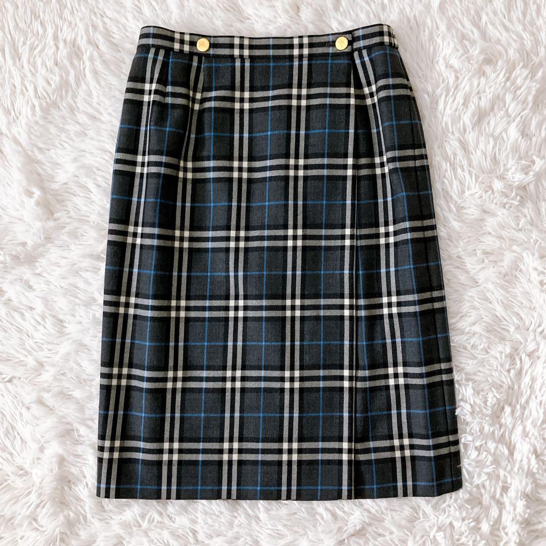 BURBERRY 15号 ラップスカート ノバチェック タイト 金ボタン LL