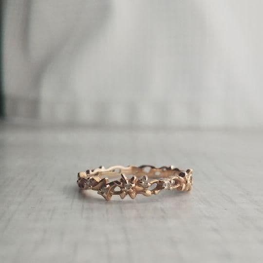 美品★アガットK10 0.05ct フラワー透かしリング★13号★エテ★アーカー