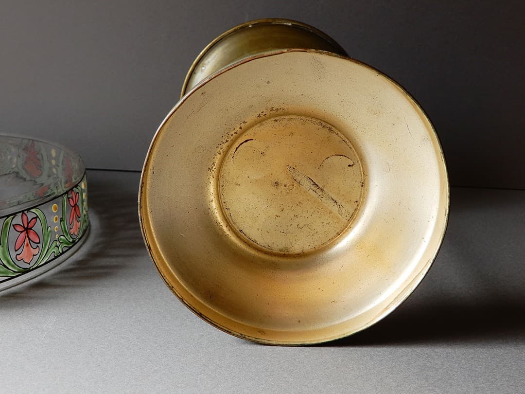 脚付きガラス皿　真鍮台座　ガラス柱