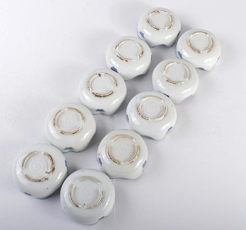 中国　古染付　山水文　向付　十人前　時代箱付　D　3915C