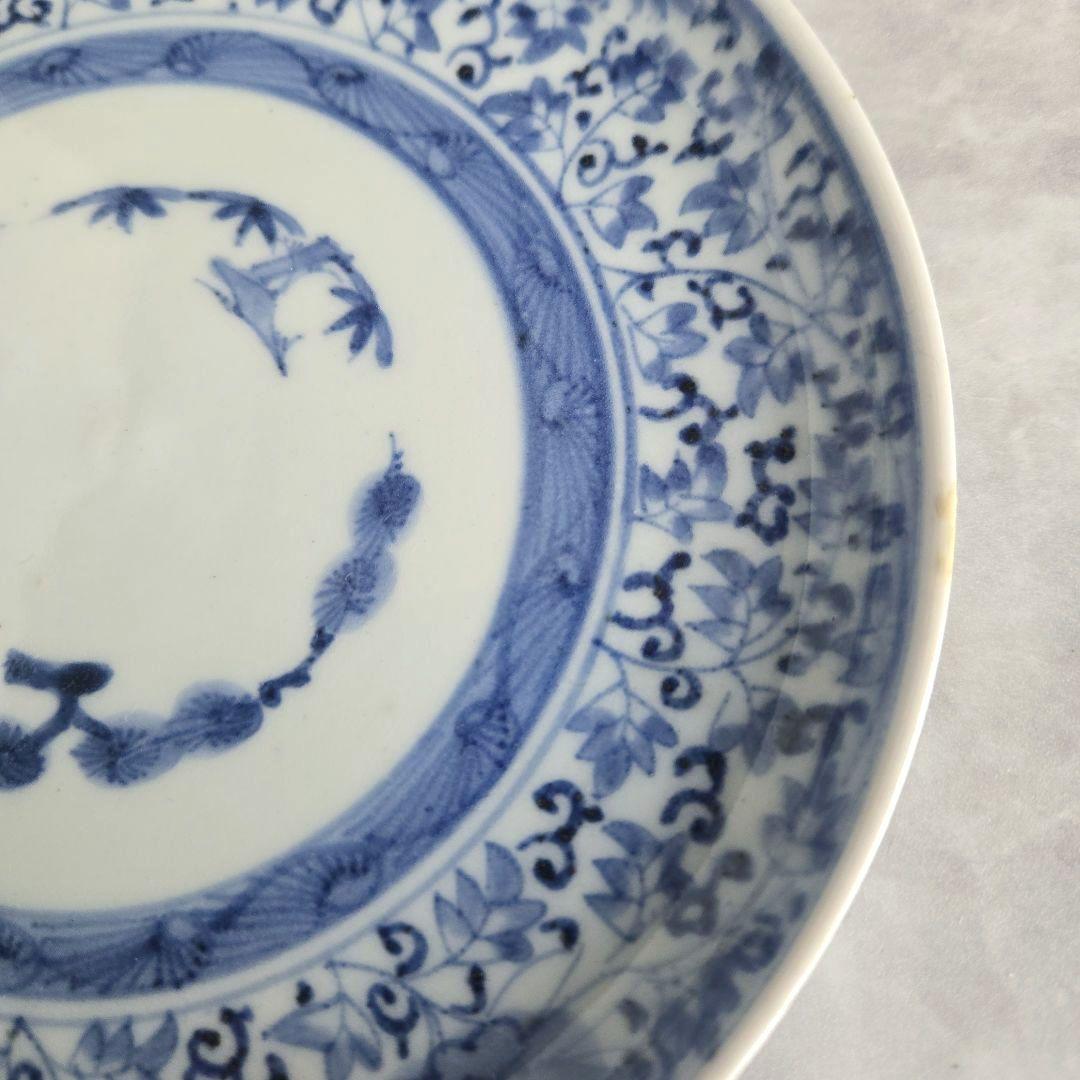 古伊万里　染付　六寸皿　江戸時代　花唐草　金直し　金継ぎ　骨董　アンティーク