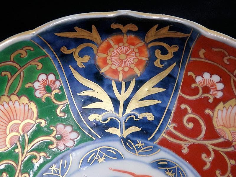 古伊万里　金襴手　雲龍に花の図　６寸皿　D520AS-CAr