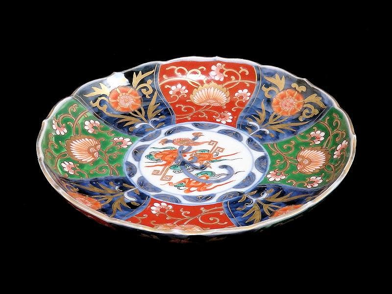 古伊万里　金襴手　雲龍に花の図　６寸皿　D520AS-CAr