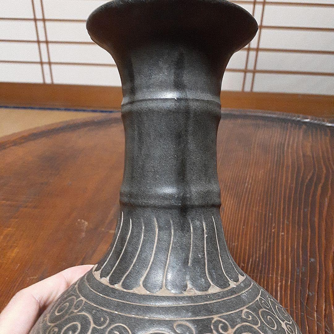 訳有り中国磁州窯陽刻花瓶