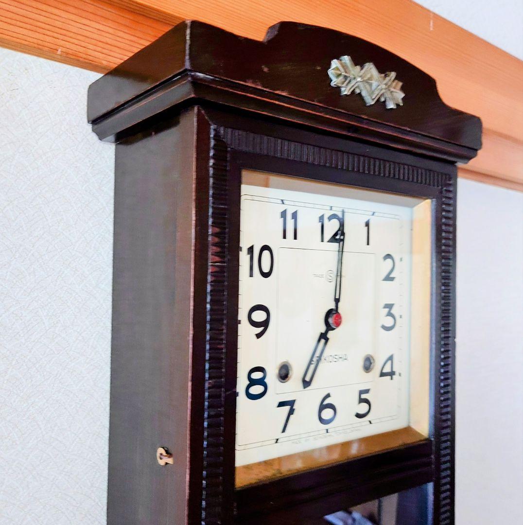 〈完動・美品〉精工舎　角支宮型ゼンマイ振り子掛け時計