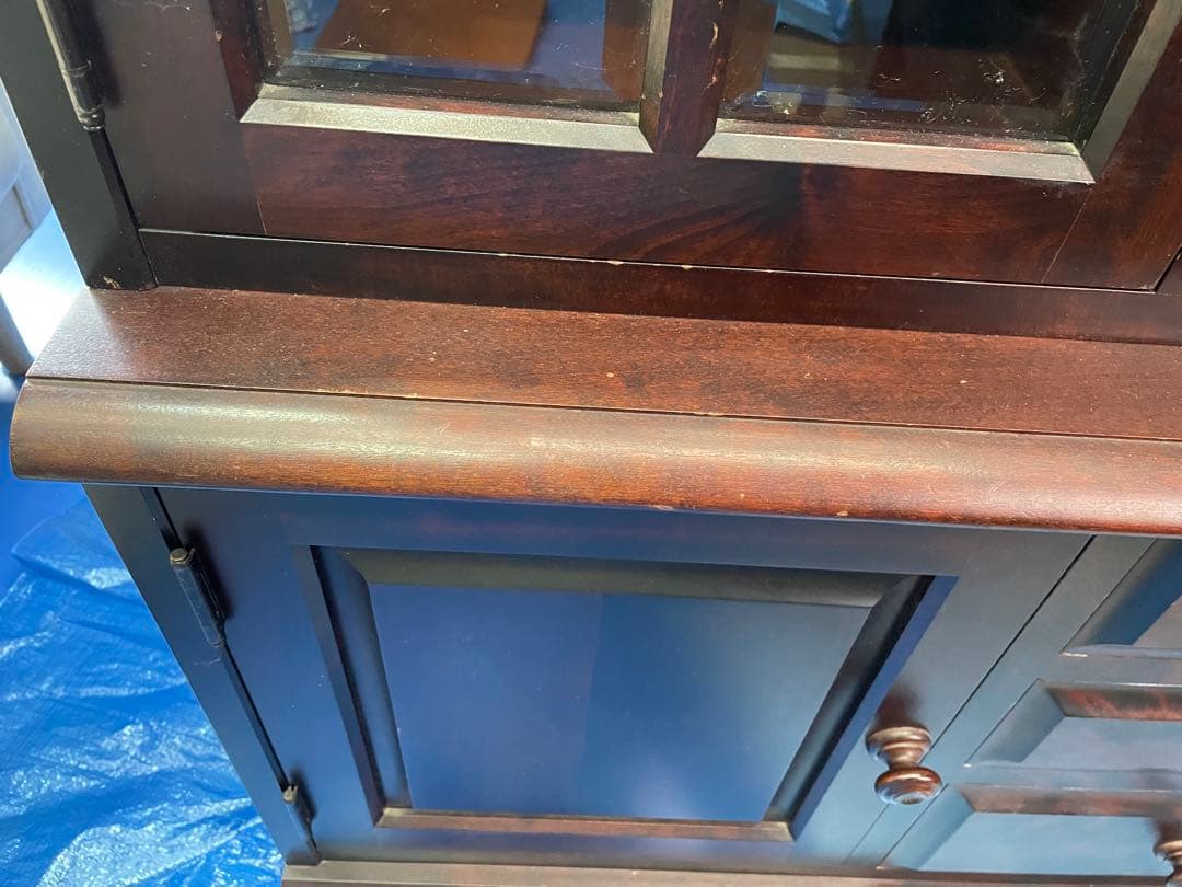 北海道民芸家具　ガラス扉キャビネット　食器棚