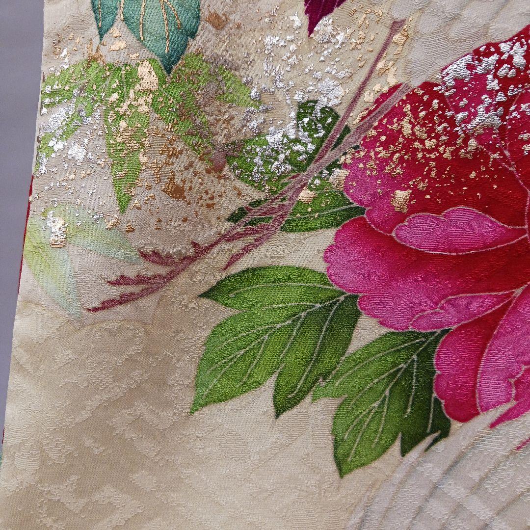 豪華　牡丹×鶴　振袖フルセット　クリーム色