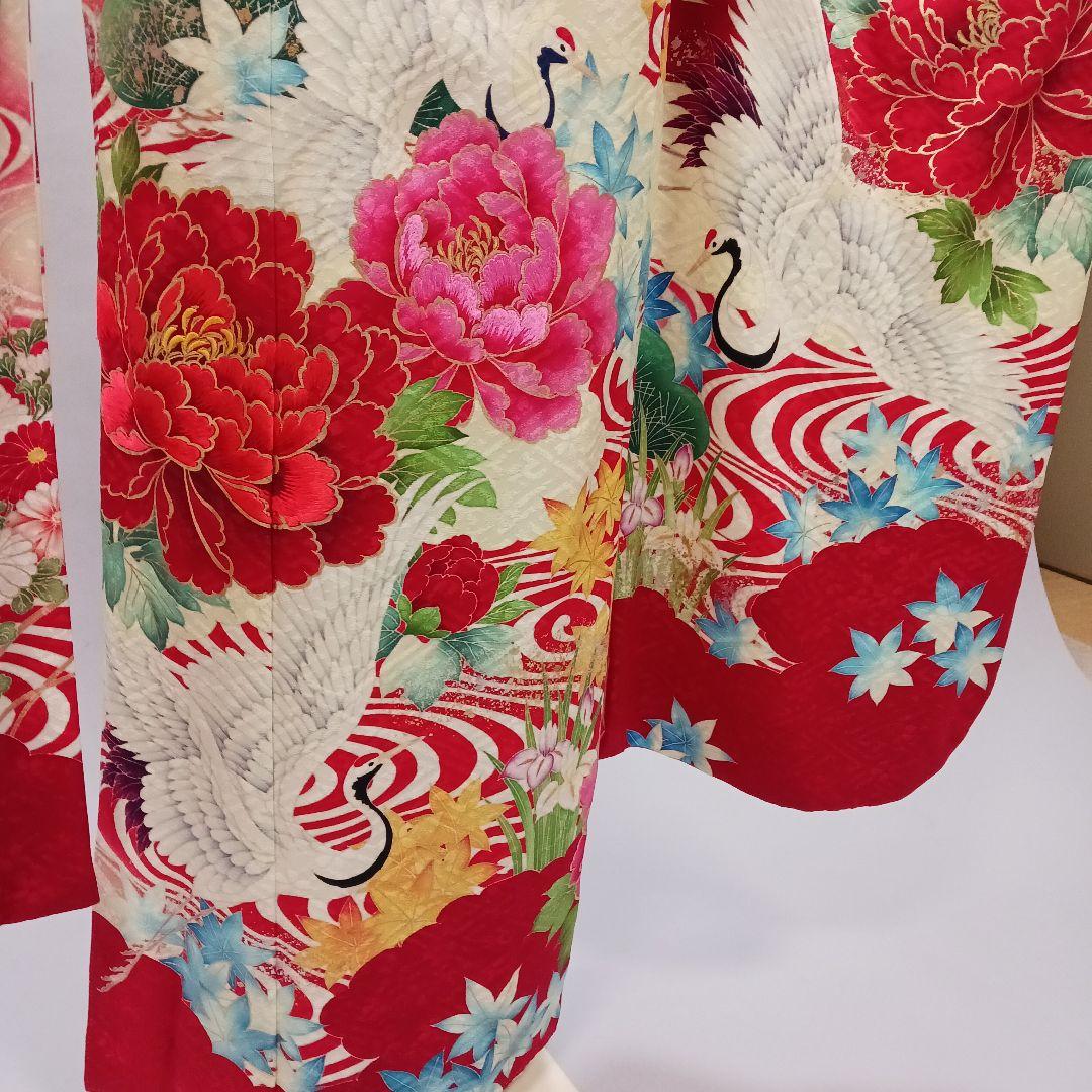豪華　牡丹×鶴　振袖フルセット　クリーム色