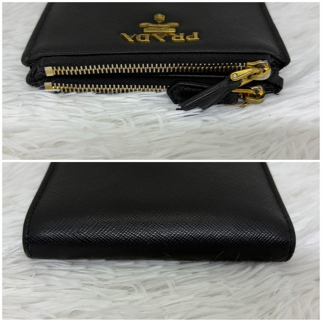 極美品✨️プラダ 二つ折り財布 レザー サフィアーノ フラグメントケース 黒