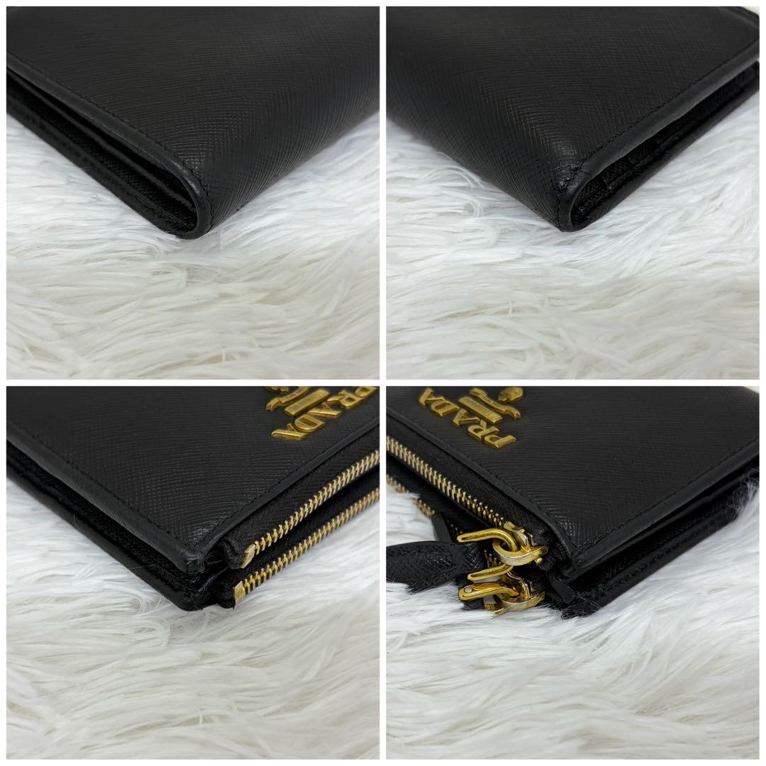 極美品✨️プラダ 二つ折り財布 レザー サフィアーノ フラグメントケース 黒
