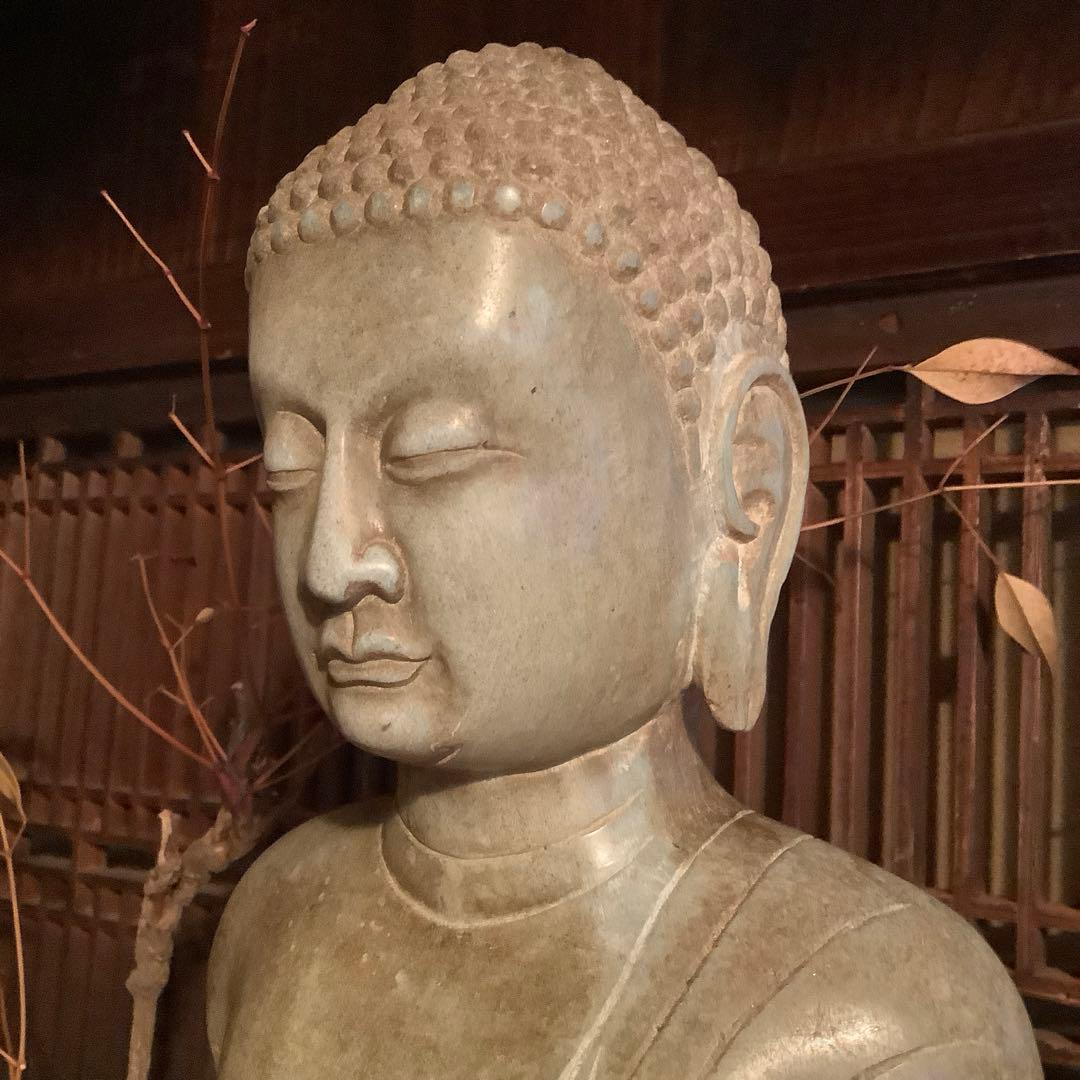 北魏・石仏「阿弥陀如来立像」南北朝時代・北斎・中国古代緑玉・隋極上青石細工彫刻