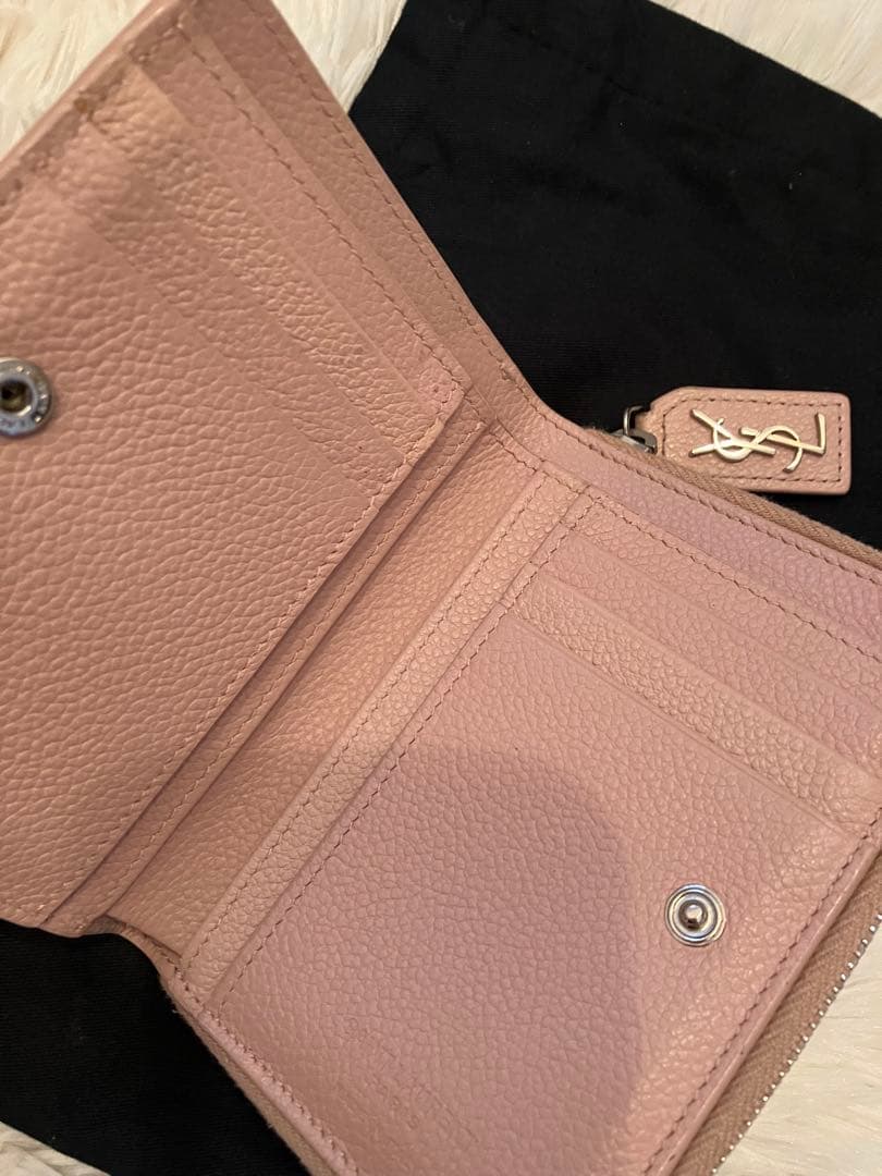 美品 SAINT LAURENT 二つ折り財布 ピンクレザー 年末限定セール！
