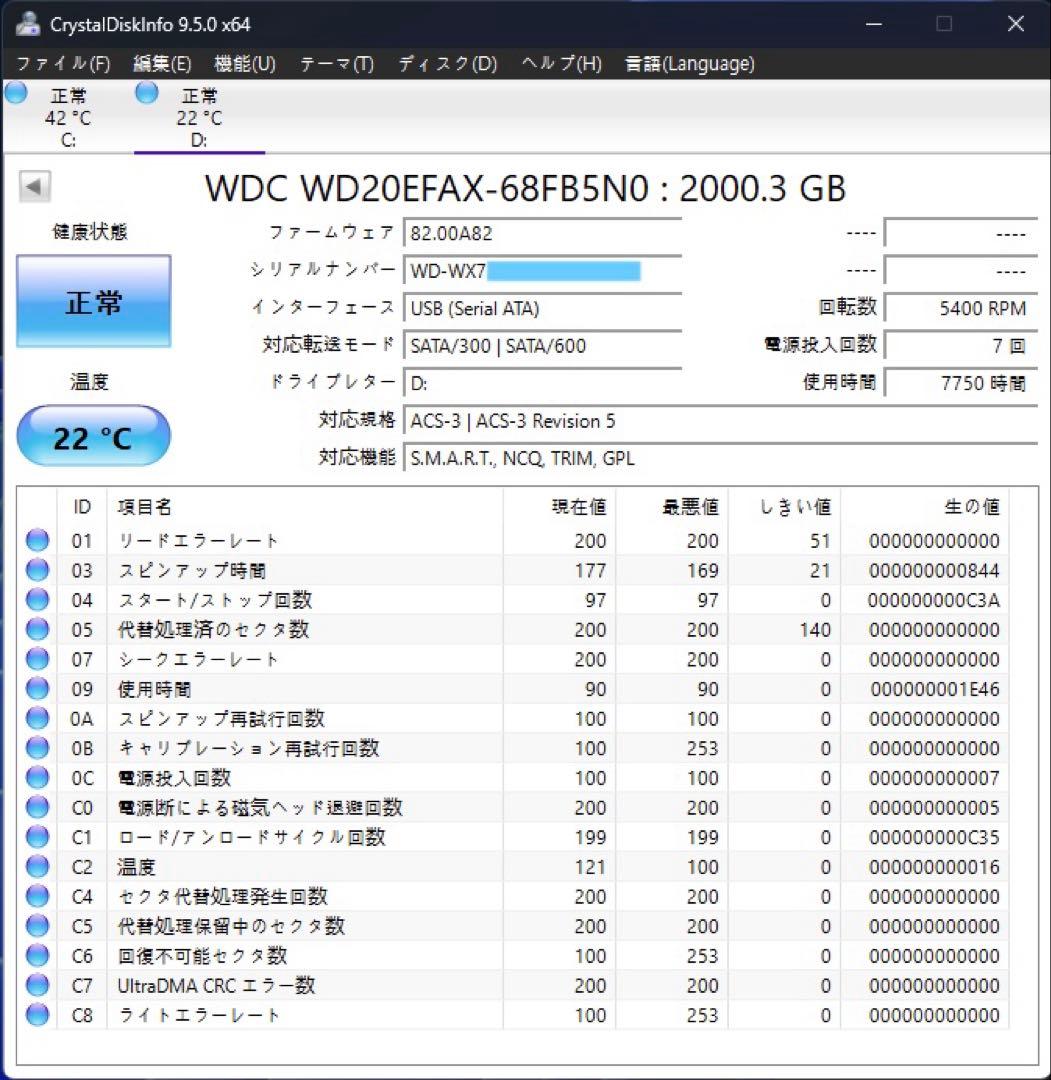外付けハードディスク・ドライブ Synology DS223J + WD Red 2TB(7760h)