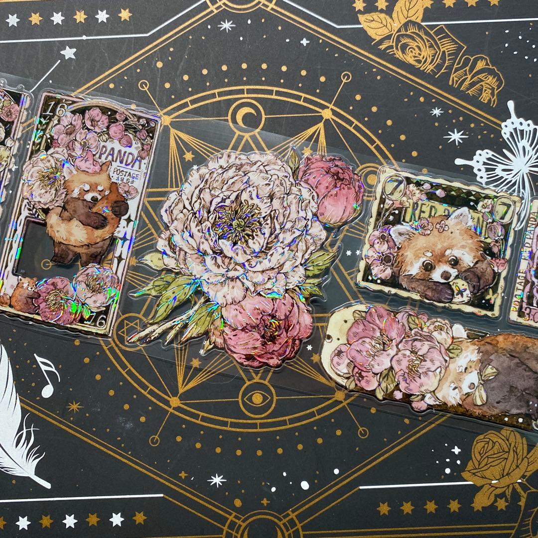 【9226】海外　貝殻光カッティング　マスキングテープ　アライグマ　お花　動物系