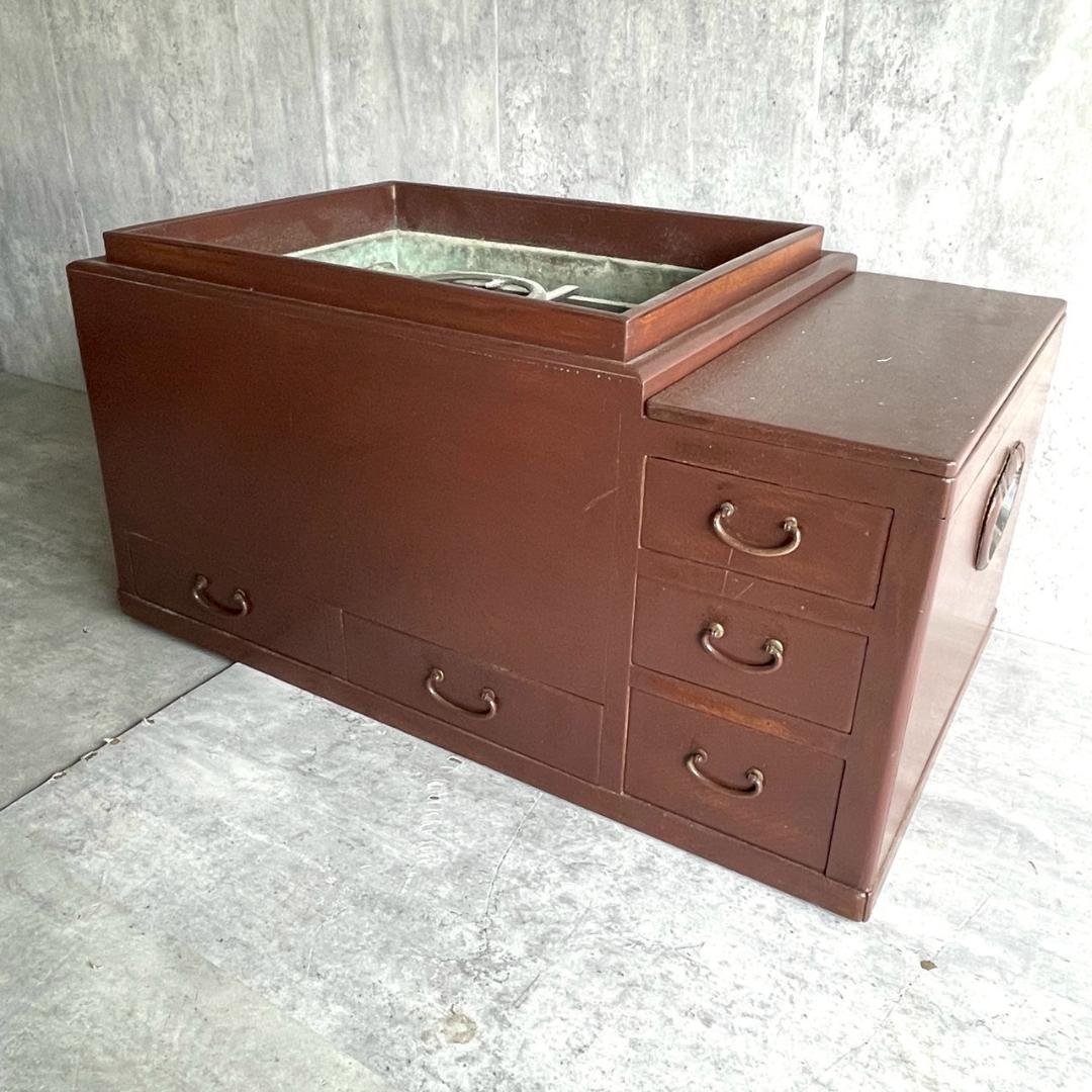 昭和レトロ 長火鉢 5杯 引き出し 古道具 アンティーク 灰など付属おまけ