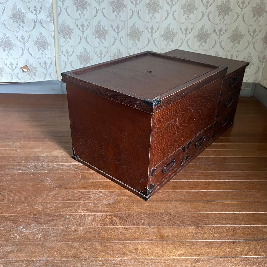 【アンティーク】昭和レトロ 木製 関東火鉢 長火鉢 引き出し付 囲炉裏 古道具