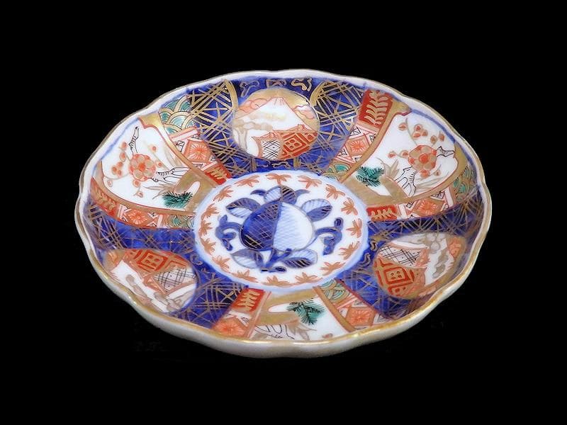 古伊万里　金襴手　富士に梅　笹に柘榴の図　４寸皿　５客　上手　145AS-CBh